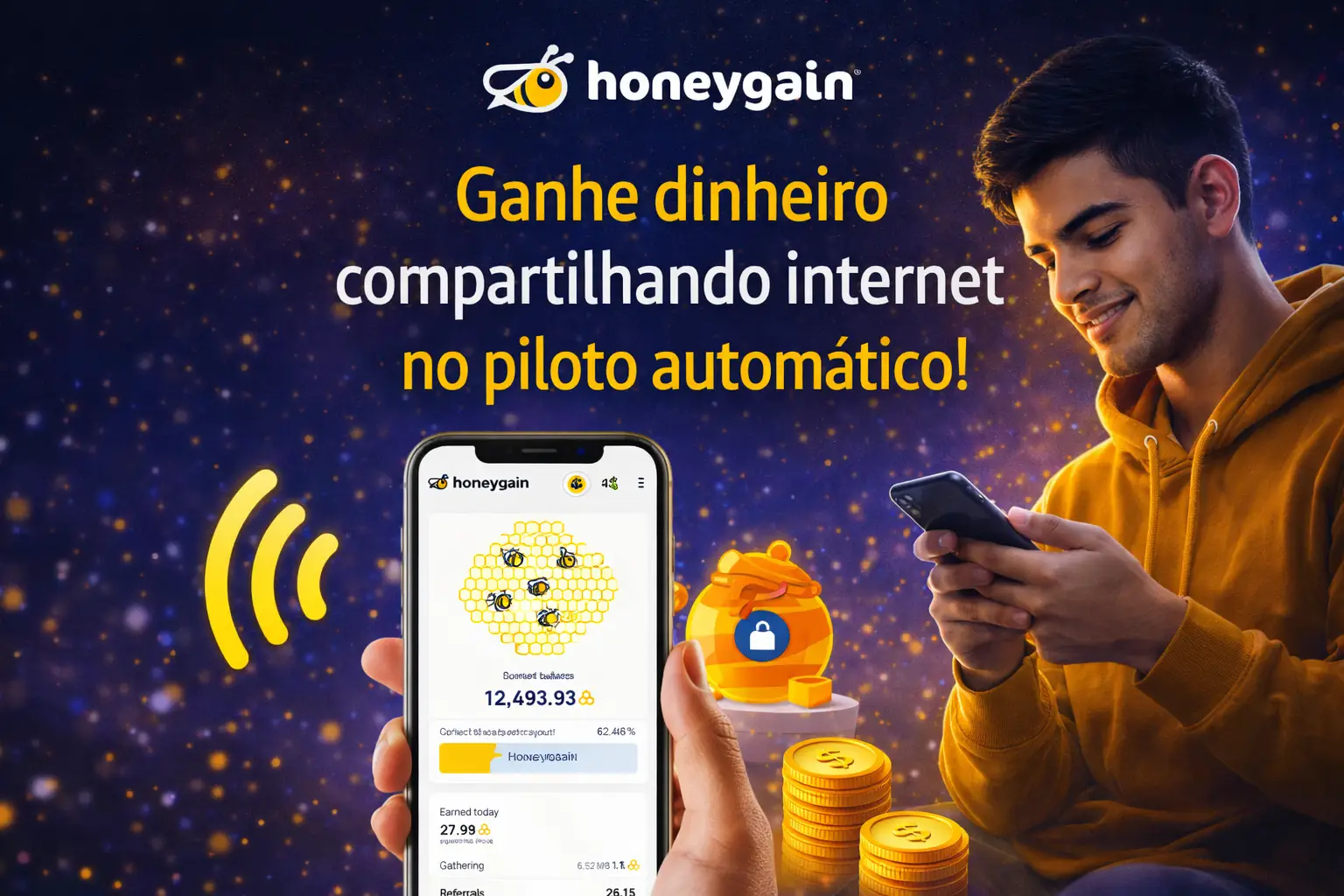 Como Ganhar $3 de Graça AGORA (e Renda Passiva Todo Mês) com o Honeygain